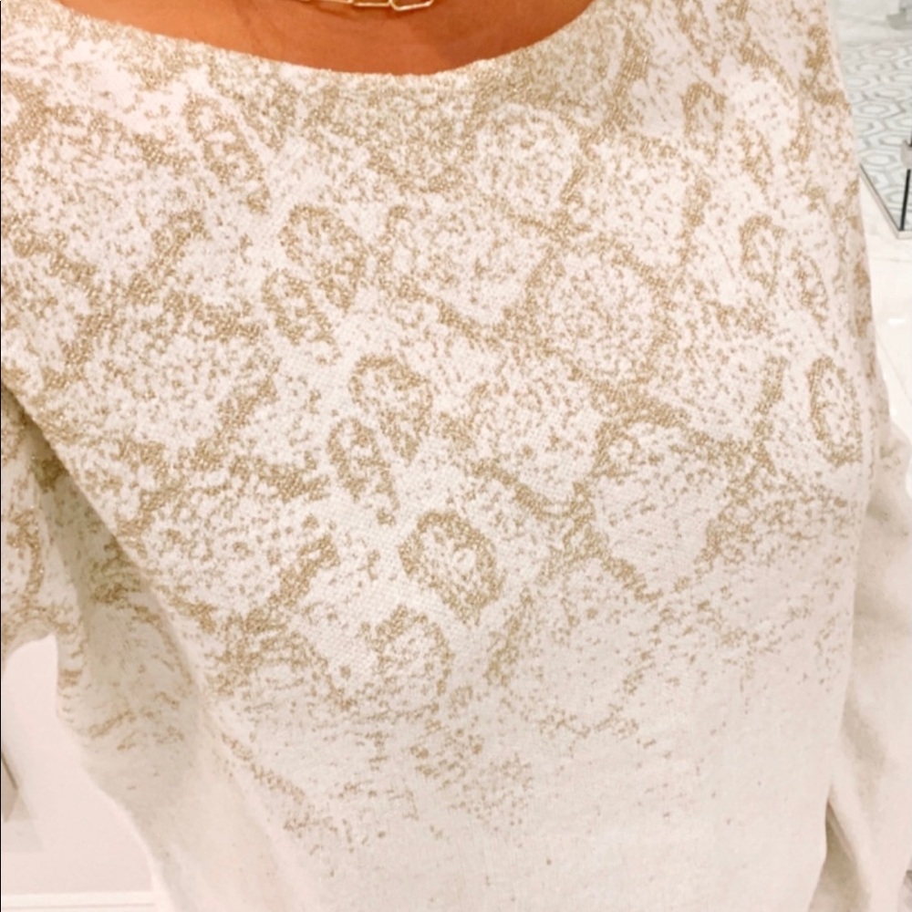 Ruby Rd Gold Metallic Shimmer Cream Sweater XL